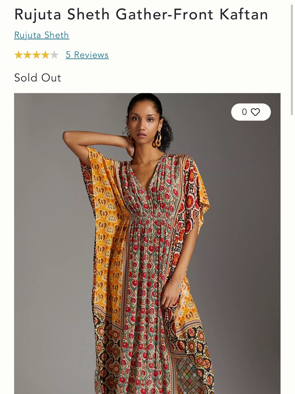 Rujuta Sheth Gather-Front Kaftan NWT Anthropologie